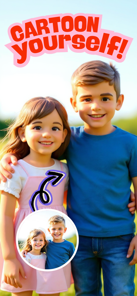 Wonderland: Cartoon Yourself - Dos niños transformados en personajes de dibujos animados 3D usando Wonderland AI