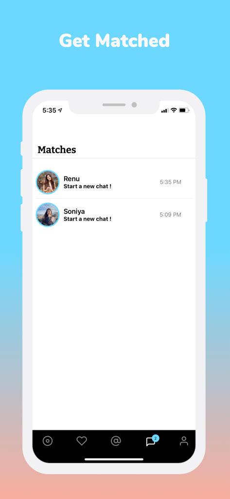 Mooche - Modern Nepali Dating - Mooche app matches screen showing recent connections with profile pictures and names