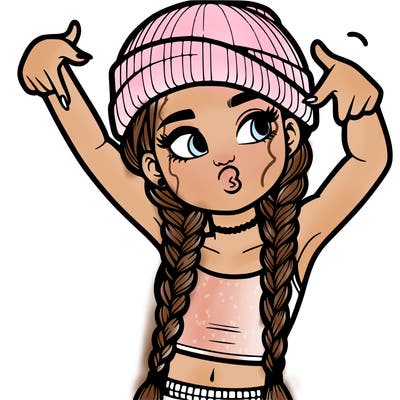 realistic teenage girl with braids and a beanie and crop top doing 🫶🏼