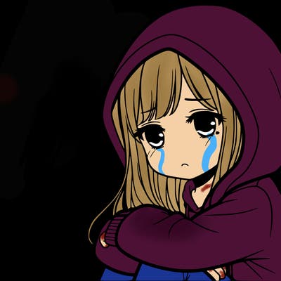 girl with hoodie on sad