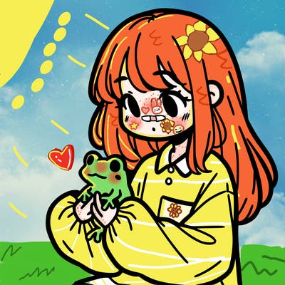 girl with long hair and a oversized shirt. and she is holding a frog