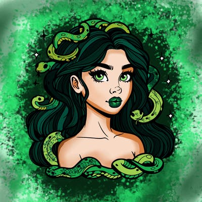 realistic girl with snakes as hair