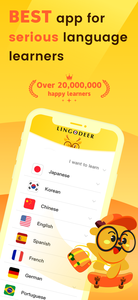 LingoDeer app interface showing language courses for Japanese Korean and Chinese