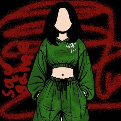 realistic girl faceless with baggy pants and a crop top