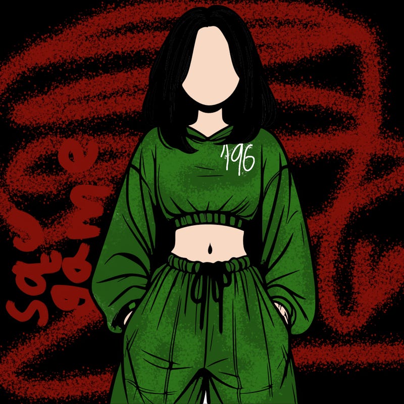 realistic girl faceless with baggy pants and a crop top