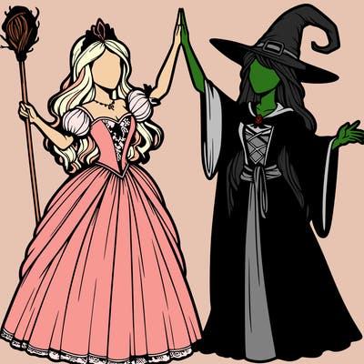detailed realistic split of a princess and a witch