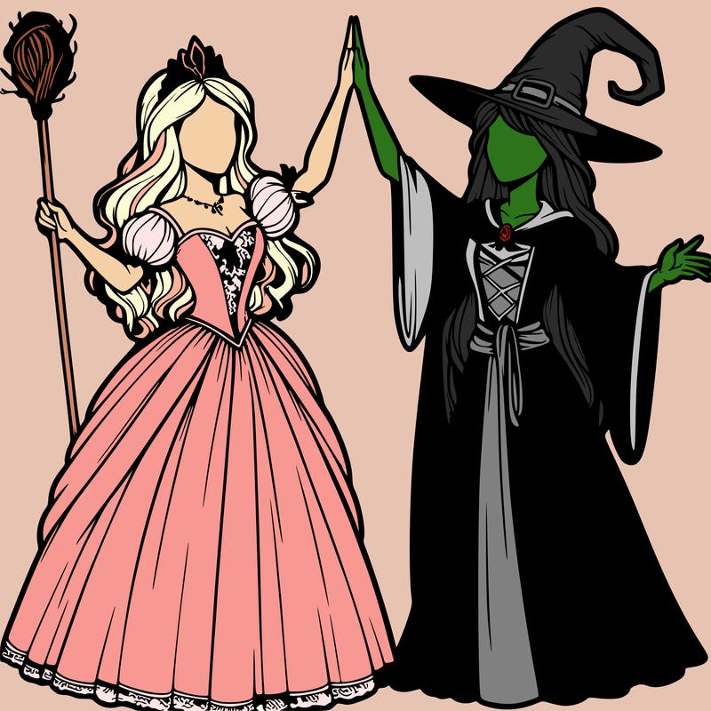 detailed realistic split of a princess and a witch