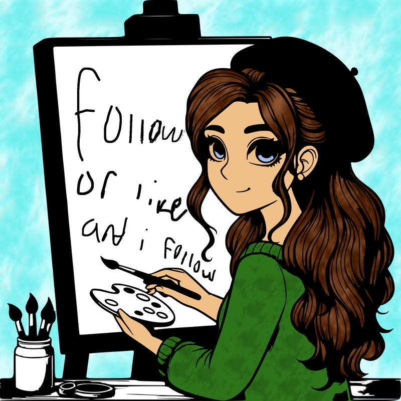 realistic girl artist painting a blank canvas