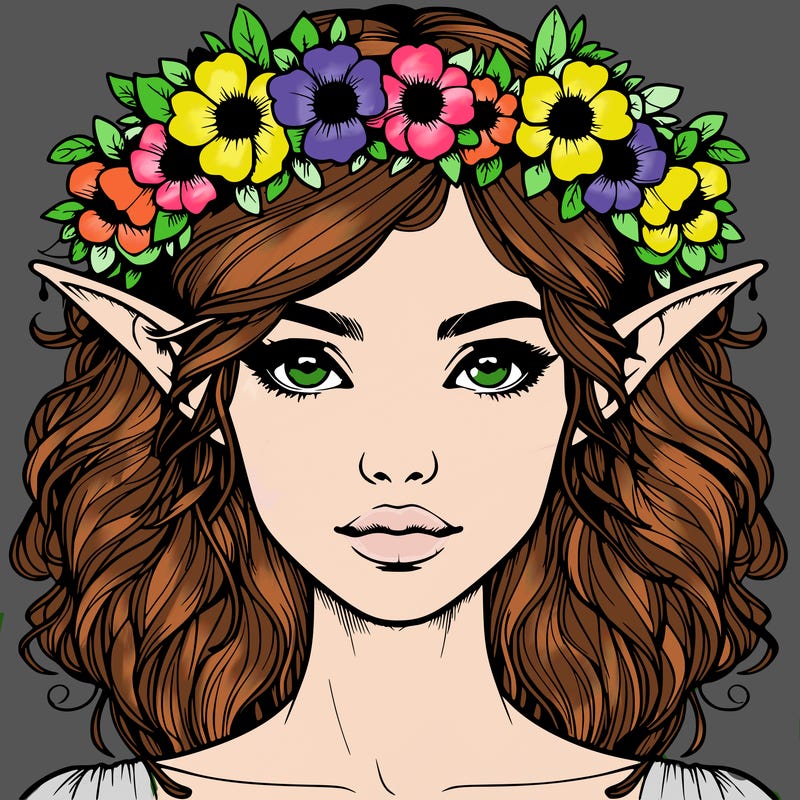 realistic female elf with flower crown