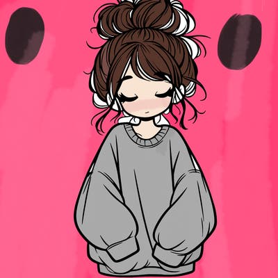girl with baggy sweatshirt and messy bun