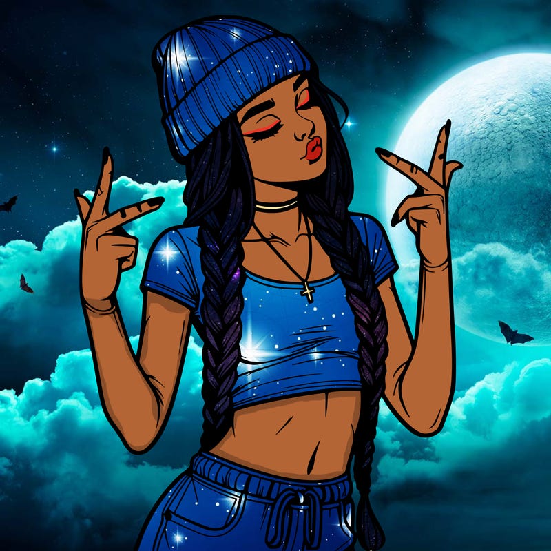 realistic teenage girl with braids and a beanie and crop top doing 🫶🏼