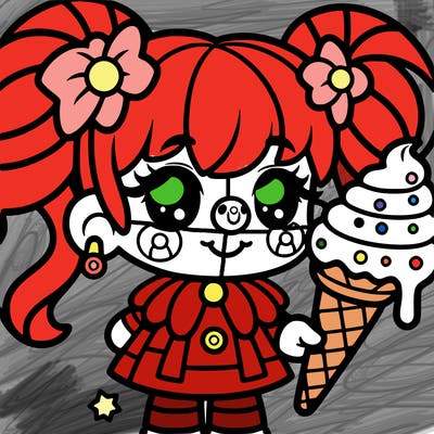 a clown with pigtails and ice cream that is a girl
