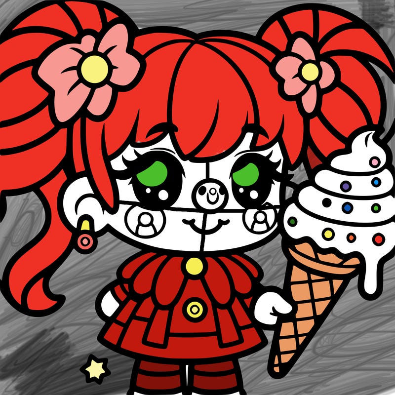 a clown with pigtails and ice cream that is a girl