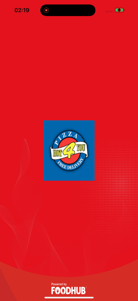 Pizza Hot 4 You. - Pizza Hot 4 You app splash screen with company logo on a red background