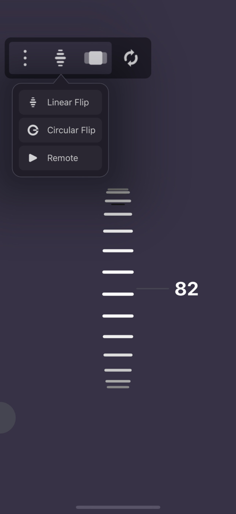 Animation remote control interface in Callipeg mini app featuring flip settings and frame slider.