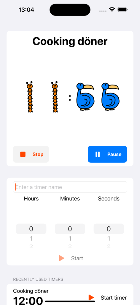 Rohrig's Animal Timer - Interface of Rohrig's Animal Timer app showing a cooking timer with cute animal characters representing the countdown numbers