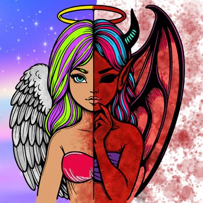 realistic angel half demon