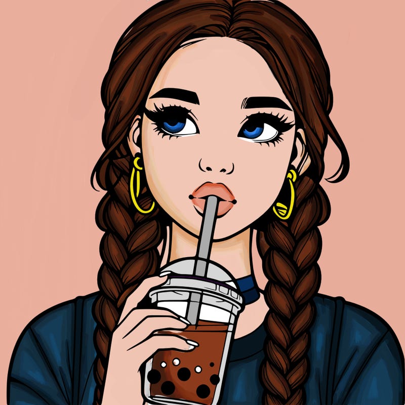 realistic girl with braided hair drinking boba