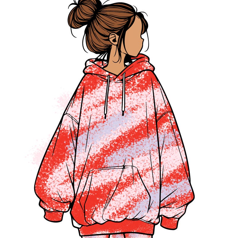 realistic girl with a oversized sweatshirt on and a bun