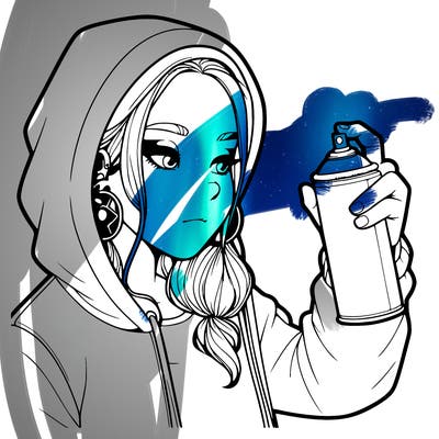a realistic girl, spray painting
