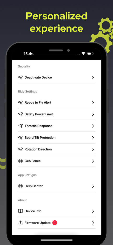 SiFly eFoils - Configuración de la aplicación móvil SiFly eFoils para personalización de la conducción y gestión de seguridad.