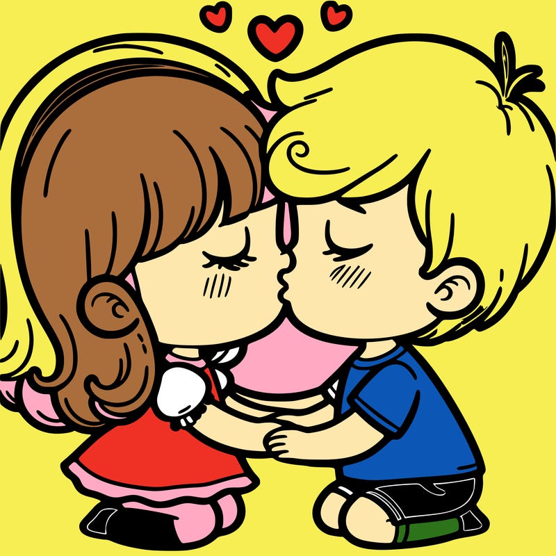 girl kissing boy