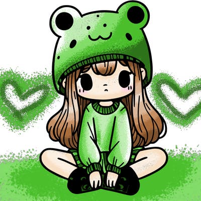 a girl wearing a frog hat and some frog socks