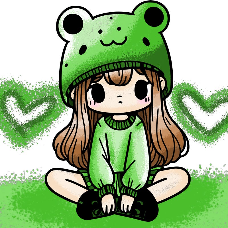 a girl wearing a frog hat and some frog socks