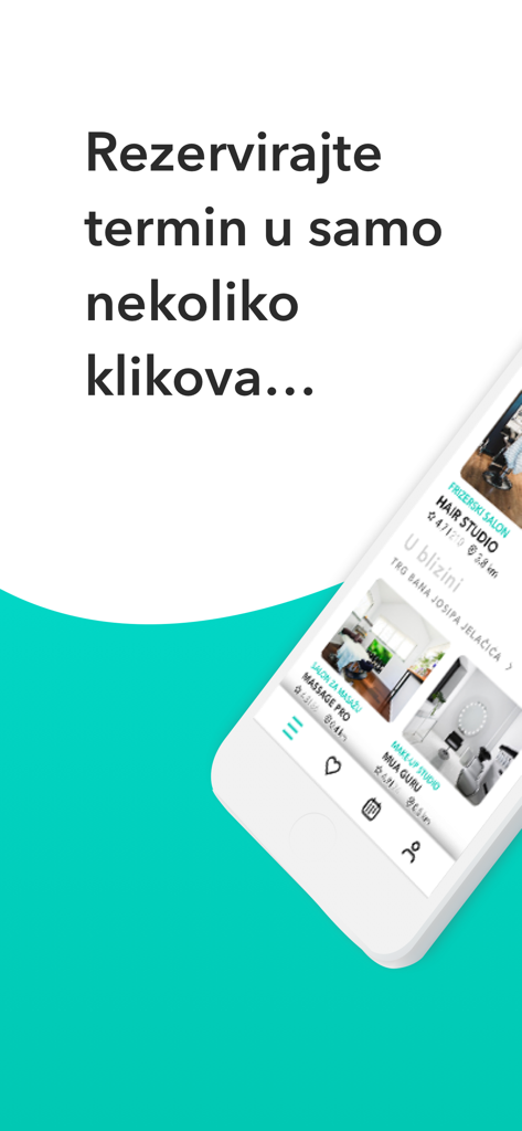 Buker - Pantalla de la interfaz de reserva móvil de Buker que muestra listados de salones de peluquería y masajes para una reserva rápida de citas