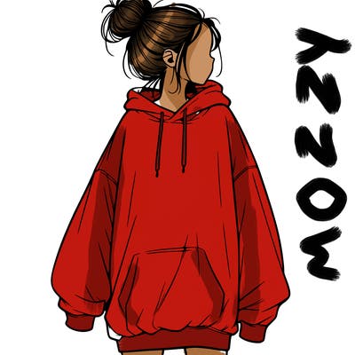 realistic girl with a oversized sweatshirt on and a bun