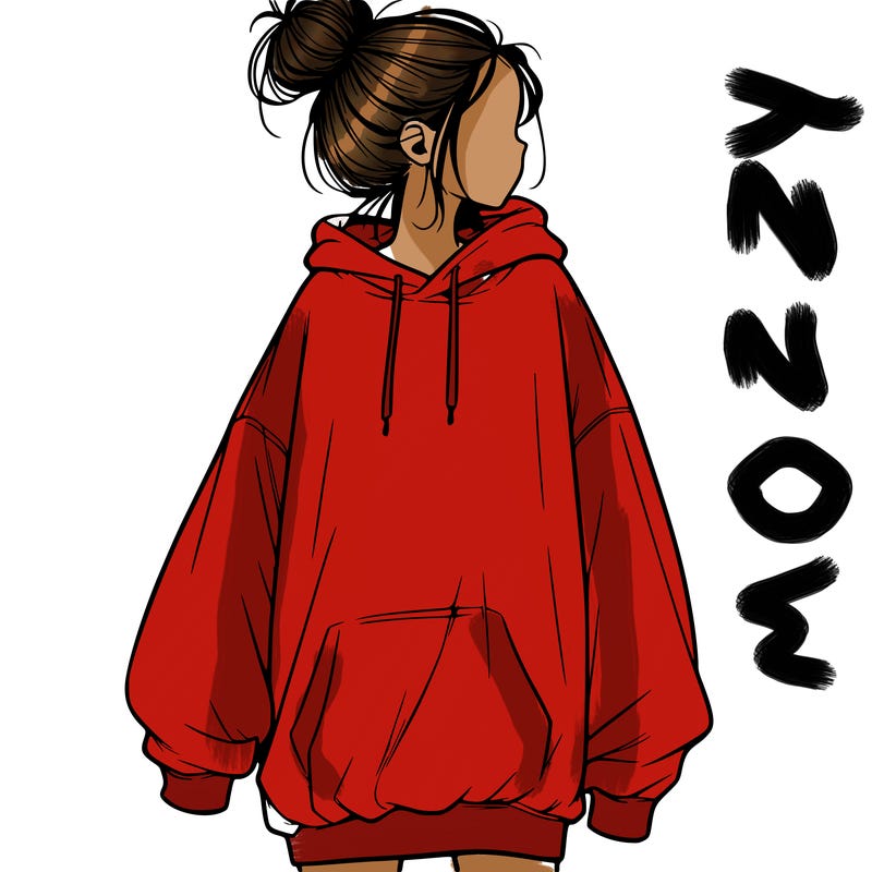 realistic girl with a oversized sweatshirt on and a bun