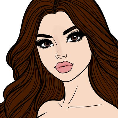 beautiful woman with full lips and long hair and nice eyes