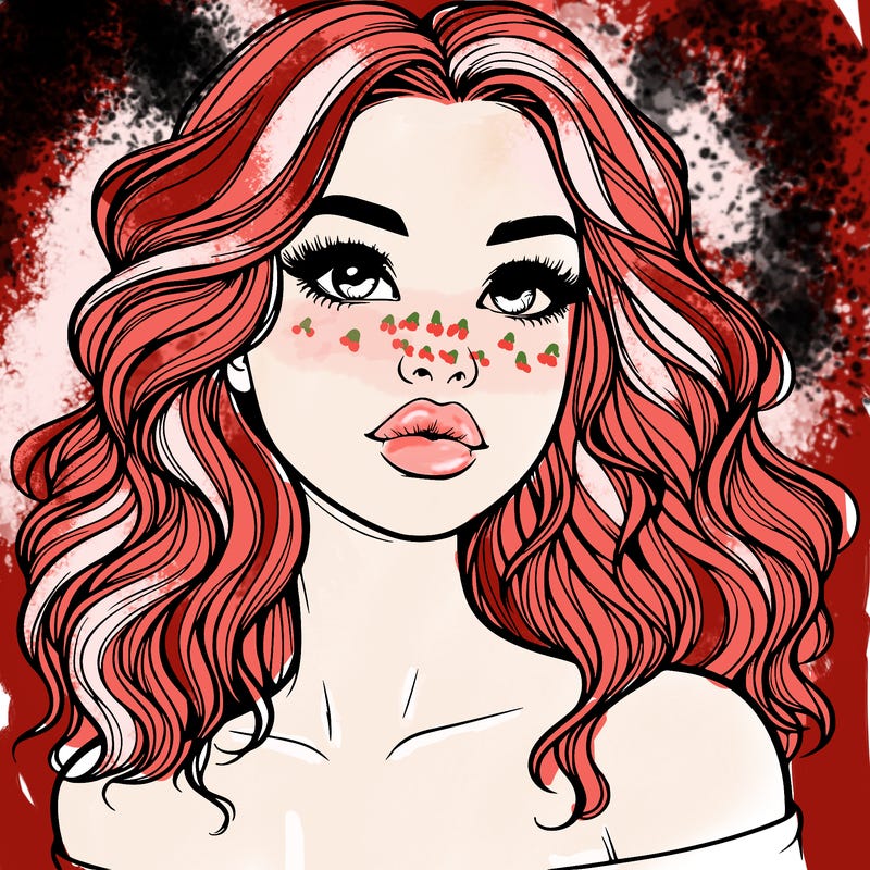 realistic girl with wavy hair and lips