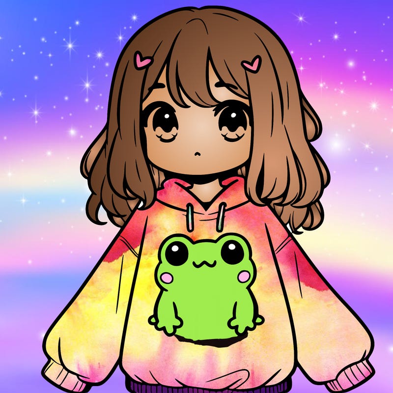 girl wearing frogging sweatshirt