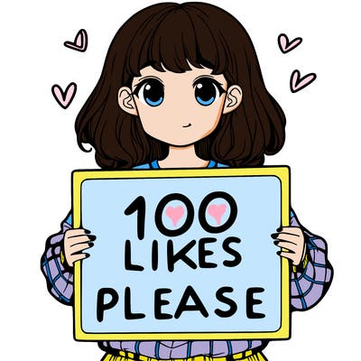 a girl holding a sign saying 100 likes please