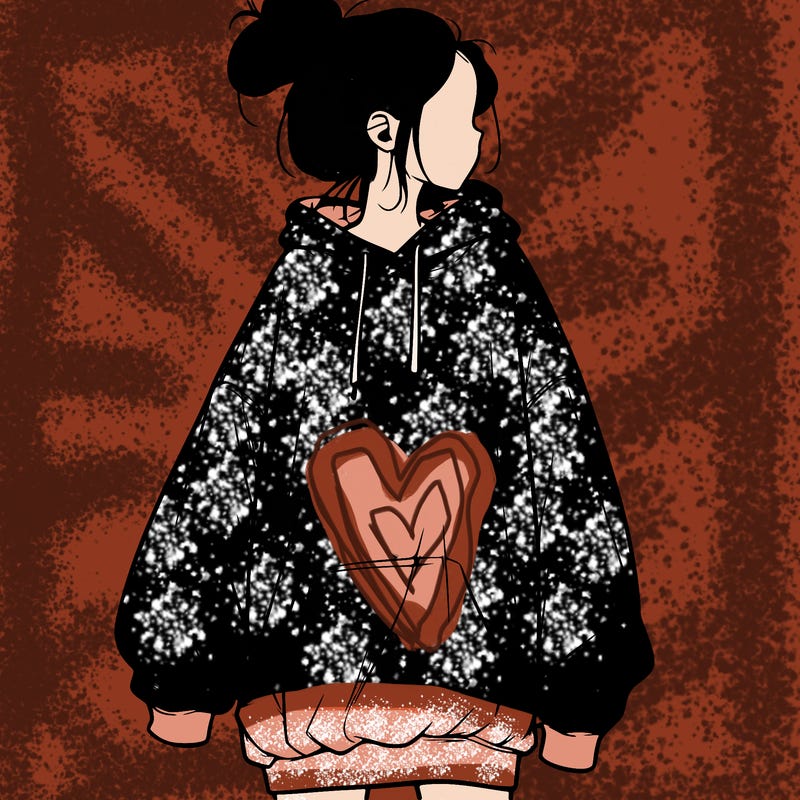 realistic girl with a oversized sweatshirt on and a bun