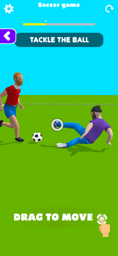 Slow Mo' Run - Um jogador arrastando a perna de um personagem para dar um carrinho em uma bola no nível de futebol de Slow Mo Run