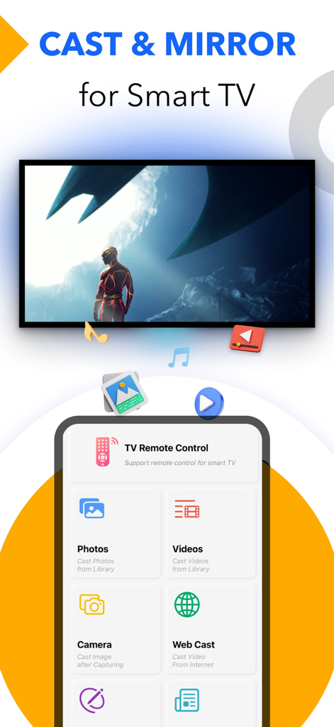 Smartphone app interface for casting photos and videos to a Smart TV screen