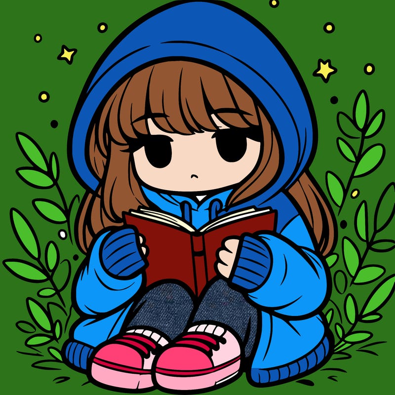 girl in oversized hoodie reading a book