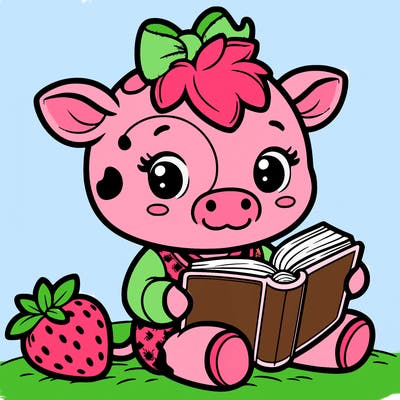 baby strawberry cow  reading the bible