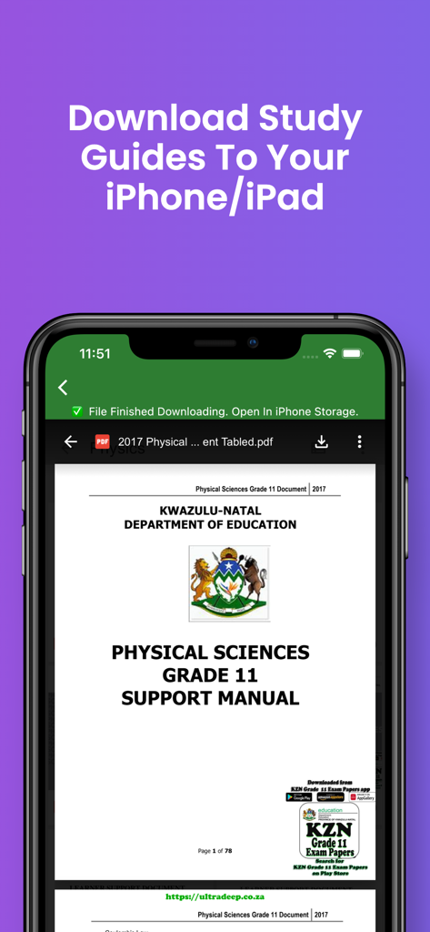 Grade 11 physical sciences study guide manual on an iPhone