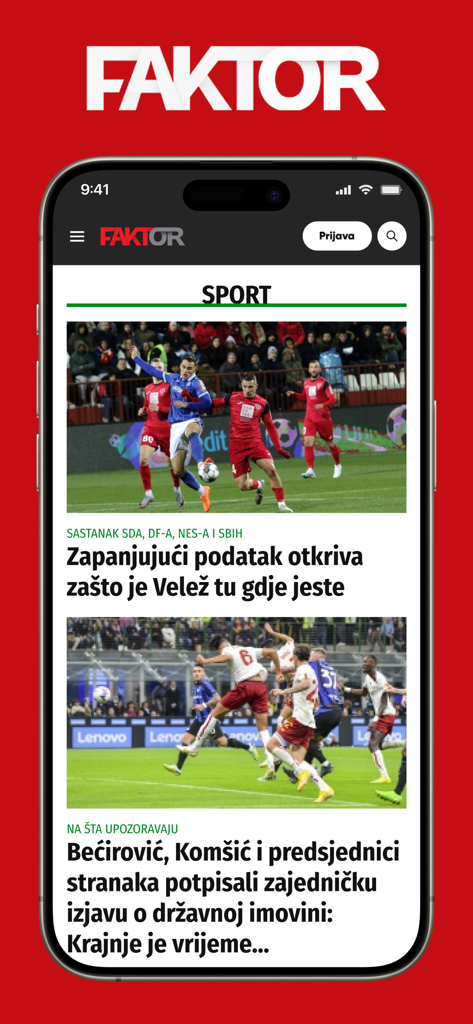 FAKTOR.BA - Online Portal - Faktor Nachrichtenportal-App mit Sport- und aktuellen Ereignissen auf einem mobilen Bildschirm