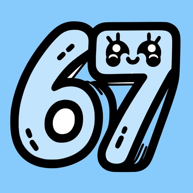 the numbers 67