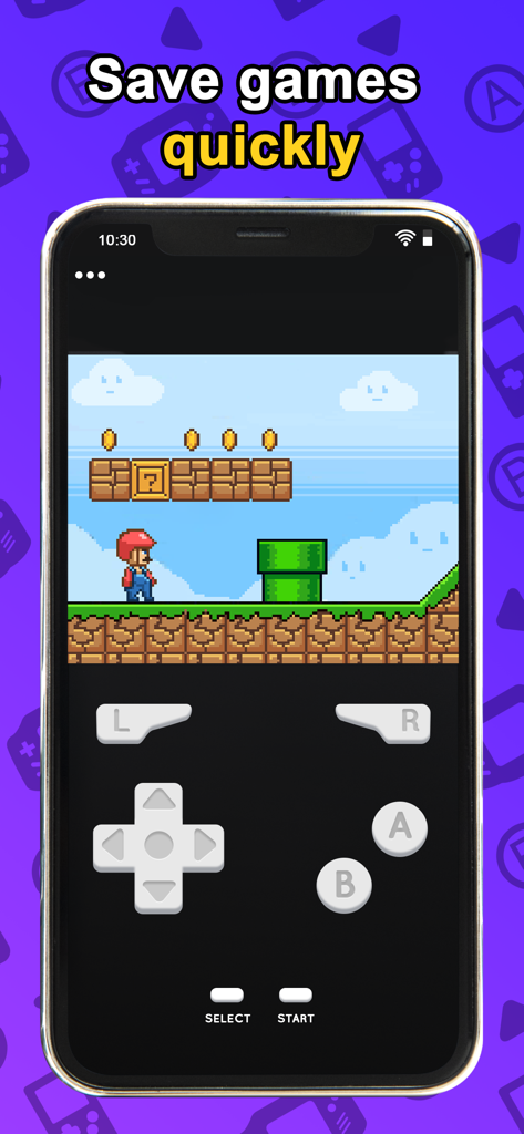 Delplay GBA emulator - Screenshot of Delplay GBA emulator interface showing a retro platformer game with on-screen virtual controls.