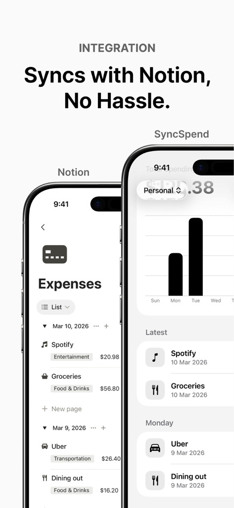 SyncSpend - SyncSpend app interface showing seamless expense synchronization with a Notion database