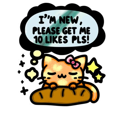 kitty taking a nap dream talking and saying "i'm new, please get me at least 10 likes pls!!"