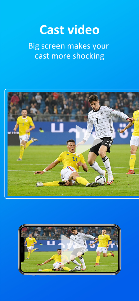 Smartphone diffusant un match de football en direct sur un grand écran de télévision.