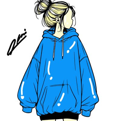 realistic girl with a oversized sweatshirt on and a bun