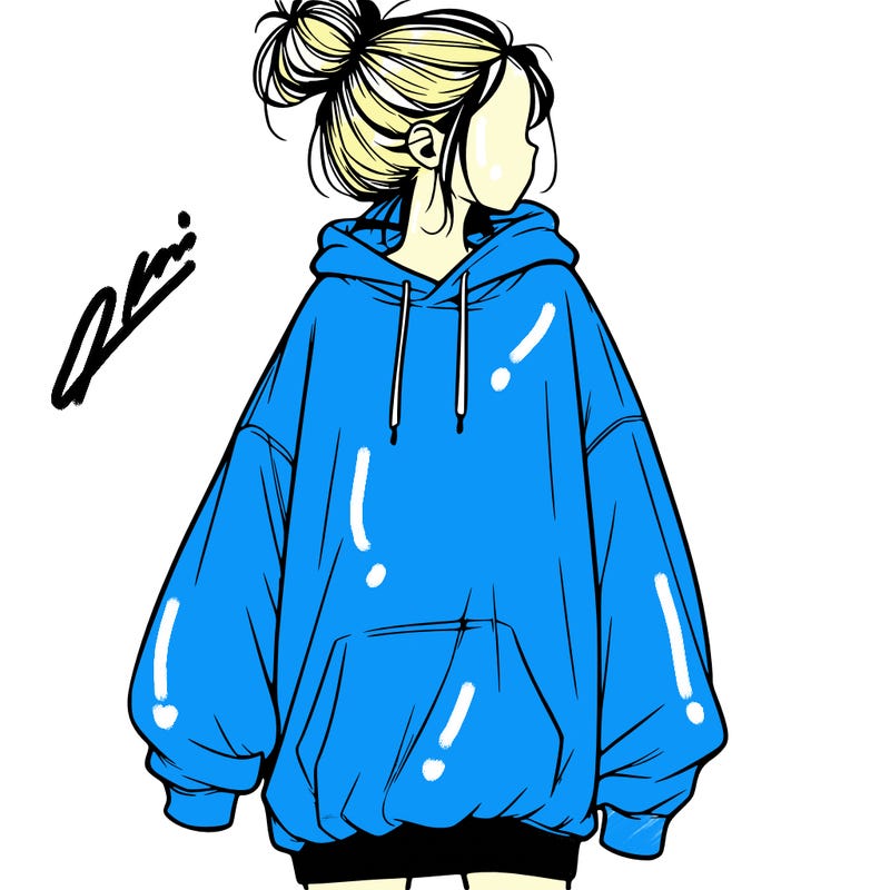 realistic girl with a oversized sweatshirt on and a bun