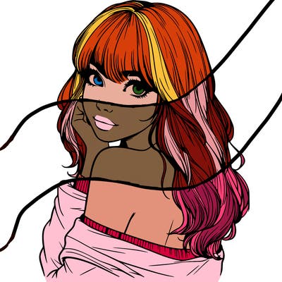 realistic girl with bangs looking over her shoulder